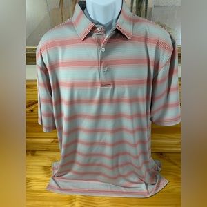 Byron Nelson Men's L Polo Golf Shirt  Dry Fit Striped Gray Red Short Sleeve EUC